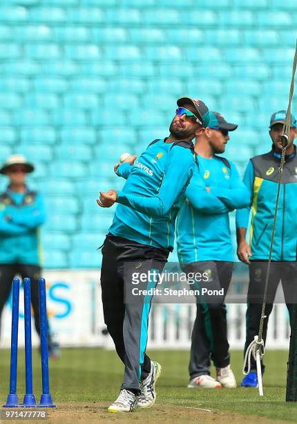 Nathan Lyon of Australia during an Australia Net Session at The Kia Oval on June 11, 2018 in London, England.