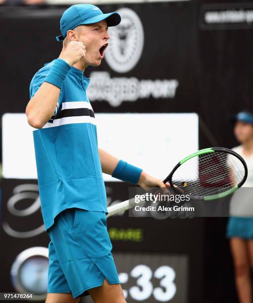 Rudolf Molleker of Germany celebrates during his match against Jan-Lennard Struff of Germany during day 1 of the Mercedes Cup at Tennisclub...