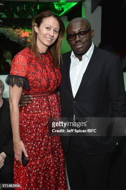 Caroline Rush and Edward Enninful attend the Charles Jeffrey Loverboy show during London Fashion Week Men's June 2018 at the BFC Show Space on June...