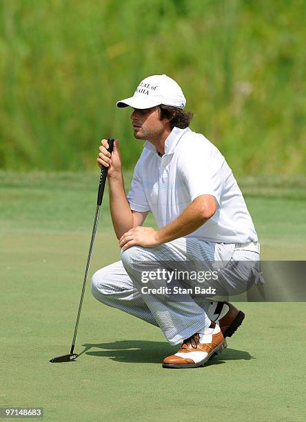 Nathan J. Smith lines up a putt during the third round of the Panama Claro Championship at Club de Golf de Panama on February 27, 2010 in Panama...