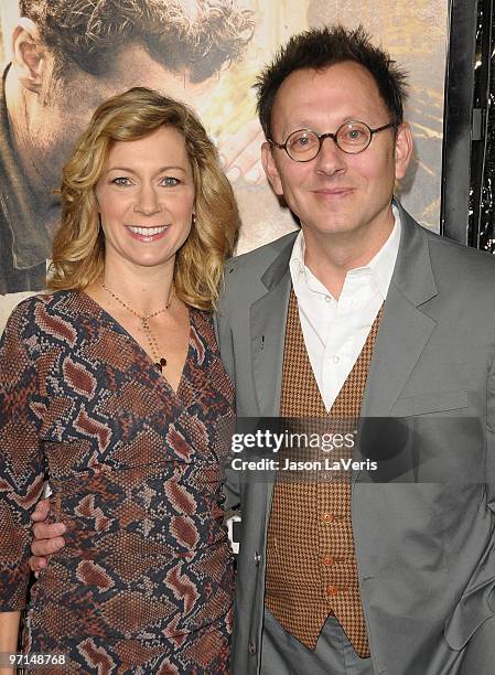 Actress Carrie Preston and actor Michael Emerson attend the premiere of HBO's new miniseries "The Pacific" at Grauman's Chinese Theatre on February...