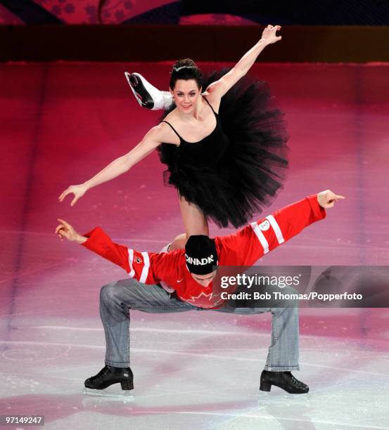 Tessa Virtue and Scott Moir of Canada perform at the Exhibition Gala following the Olympic figure skating competition at Pacific Coliseum on February...