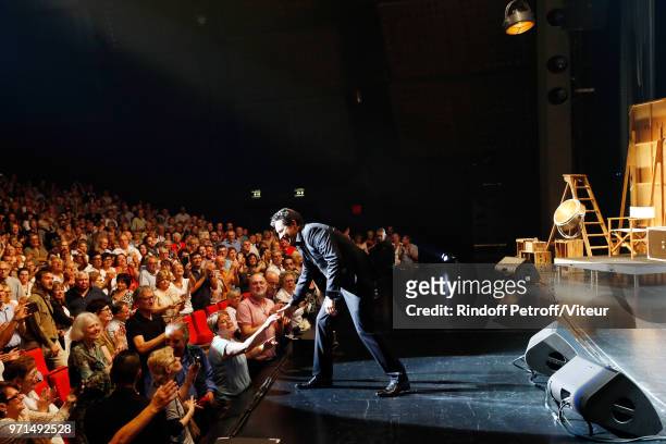 Laurent Gerra performs during "Sans Moderation" Laurent Gerra's One Man Show at Palais des Congres on June 10, 2018 in Paris, France.