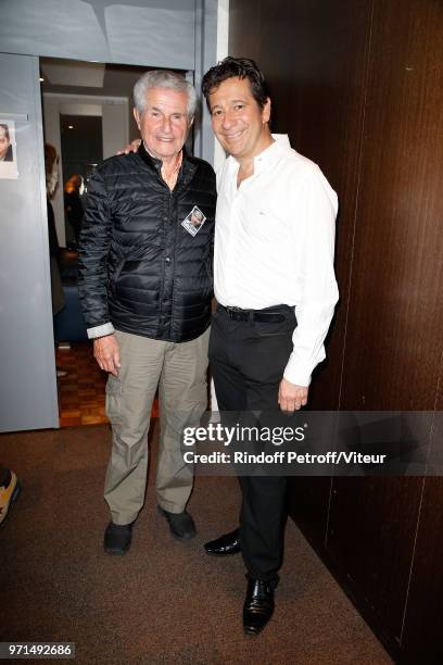 Claude Lelouch and Laurent Gerra attend "Sans Moderation" Laurent Gerra's One Man Show at Palais des Congres on June 10, 2018 in Paris, France.