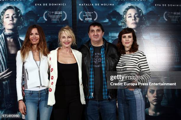 Actresses Maria Zabay, Belen Rueda, director Gustavo Hernandez and actress Natalia de Molina attend 'No Dormiras' photocall at Renoir cinema on June...