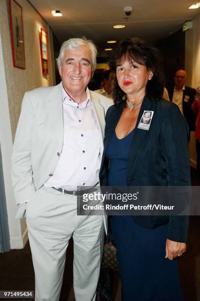 Jean-Loup Dabadie and his Wife Vronique Bachet attend "Sans Moderation" Laurent Gerra's One Man Show at Palais des Congres on June 9, 2018 in Paris,...