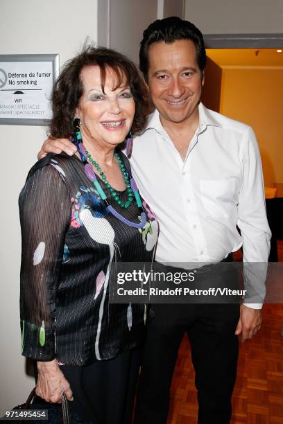 Claudia Cardinale and Laurent Gerra attend "Sans Moderation" Laurent Gerra's One Man Show at Palais des Congres on June 8, 2018 in Paris, France.