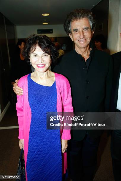 Monique Lang and Jack Lang attend "Sans Moderation" Laurent Gerra's One Man Show at Palais des Congres on June 9, 2018 in Paris, France.