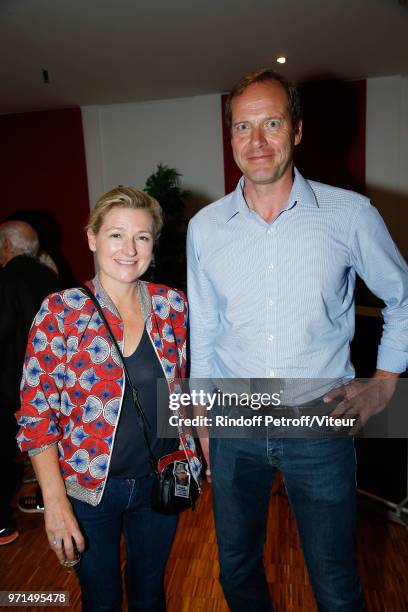 Anne-Elisabeth Lemoine and Christian Prudhomme attend "Sans Moderation" Laurent Gerra's One Man Show at Palais des Congres on June 8, 2018 in Paris,...