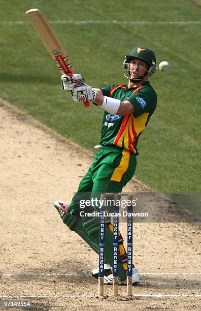 George Bailey of the Tigers hits the ball to the keeper during the Ford Ranger Cup Final match between the Victorian Bushrangers and the Tasmanian...