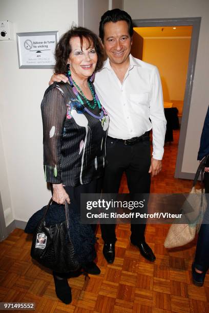 Claudia Cardinale and Laurent Gerra attend "Sans Moderation" Laurent Gerra's One Man Show at Palais des Congres on June 8, 2018 in Paris, France.