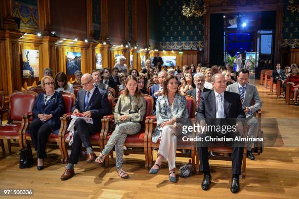 Albert II of Monaco, Princess Caroline of Hanover and Princess Alexandra of Hanover attend the "Les Rencontres Philosophiques" at Musee...