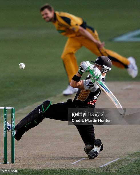 Brendon McCullum of New Zealand bats during the Twenty20 International match between the New Zealand Black Caps and Australia at AMI Stadium on...