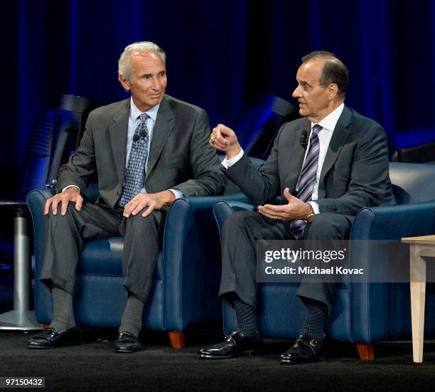 Baseball pitching legend Sandy Koufax and LA Dodgers Manager Joe Torre appear at "Koufax and Torre - Safe At Home" to help raise money for the Safe...