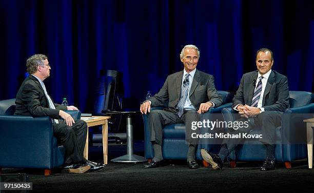 Times columnist T.J. Simers moderates a discussion between baseball pitching legend Sandy Koufax and LA Dodgers Manager Joe Torre to help raise money...