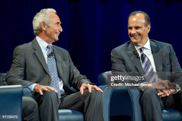 Baseball pitching legend Sandy Koufax and LA Dodgers Manager Joe Torre appear at "Koufax and Torre - Safe At Home" to help raise money for the Safe...