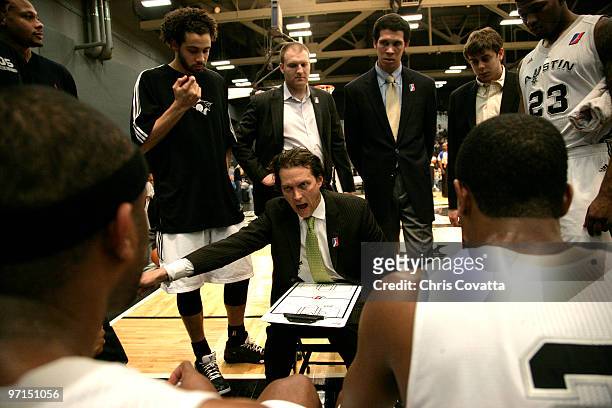 Head coach Quin Snyder of the Austin Toros instructs his players during the game against the Bakersfield Jam on February 27, 2010 at the Austin...