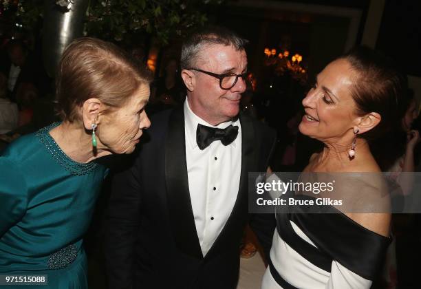 Glenda Jackson, Nathan Lane and Laurie Metcalf chat at the 2018 O&M Private Tony After Party at The Carlysle Hotel on June 10, 2018 in New York City.
