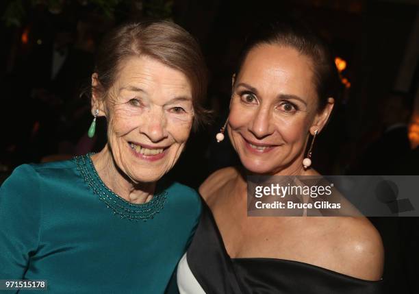 Glenda Jackson and Laurie Metcalf pose at the 2018 O&M Private Tony After Party at The Carlysle Hotel on June 10, 2018 in New York City.