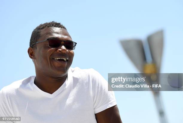 Marcel Desailly attends the 2018 FIFA World Cup Russia Rostov Fan Festival Site Inspection at on June 11, 2018 in Rostov-on-Don, Russia.