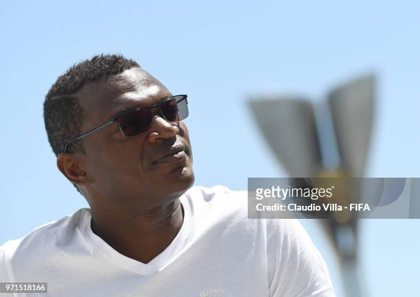 Marcel Desailly attends the 2018 FIFA World Cup Russia Rostov Fan Festival Site Inspection at on June 11, 2018 in Rostov-on-Don, Russia.