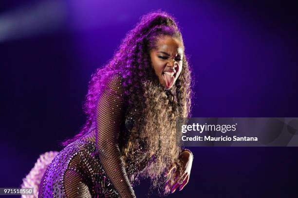 Jun 10: Iza performs live on stage at Latin America Memorial on June 10, 2018 in Sao Paulo, Brazil.