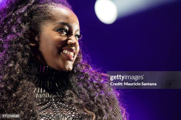 Jun 10: Iza performs live on stage at Latin America Memorial on June 10, 2018 in Sao Paulo, Brazil.