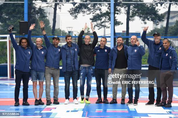 Members of the France's 1998 World Cup's French football national team Christian Karembeu, Fabien Barthez, Lionel Charbonnier, Robert Pires, Zinedine...