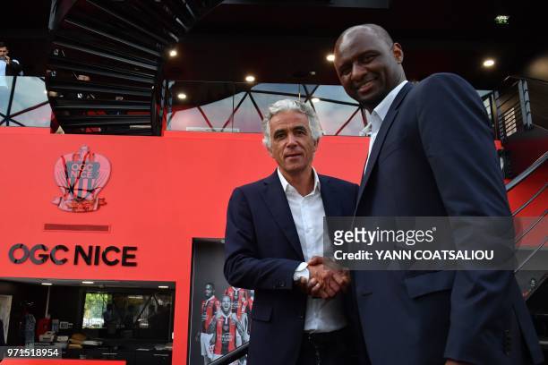French former Arsenal and France star Patrick Vieira , world and European champion with Les Bleus, poses with French L1 football club of OGC Nice's...