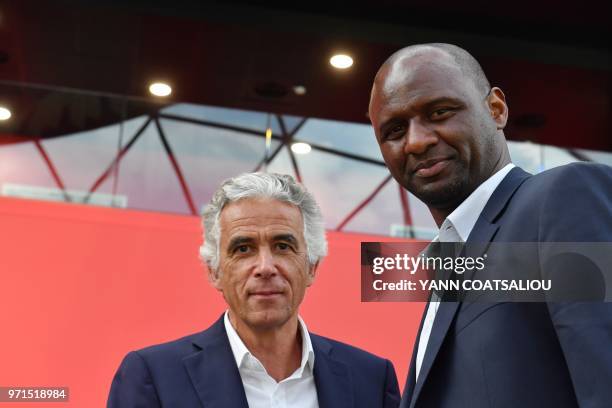 French former Arsenal and France star Patrick Vieira , world and European champion with Les Bleus, poses with French L1 football club of OGC Nice's...