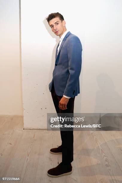 Model at the Mr Start presentation at the DiscoveryLAB during London Fashion Week Men's June 2018 at the BFC Show Space on June 11, 2018 in London,...