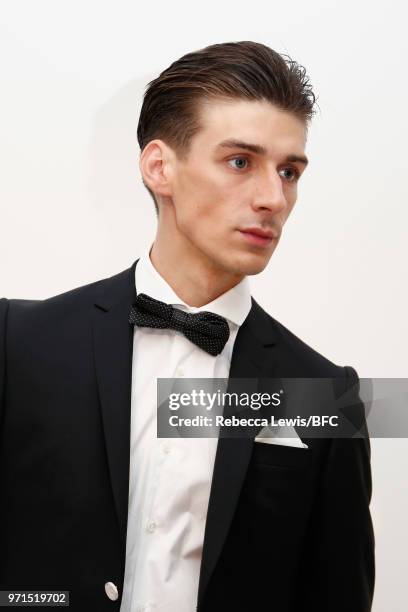 Model at the Mr Start presentation at the DiscoveryLAB during London Fashion Week Men's June 2018 at the BFC Show Space on June 11, 2018 in London,...