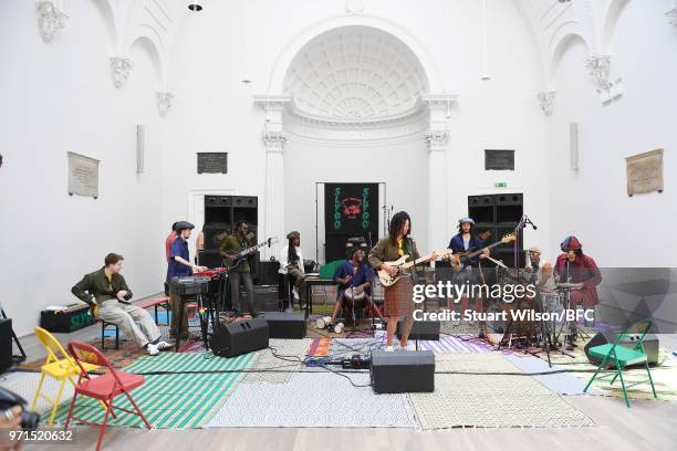 Models perform at the Nicholas Daley Presentation during London Fashion Week Men's June 2018 at The Swiss Church on June 11, 2018 in London, England.