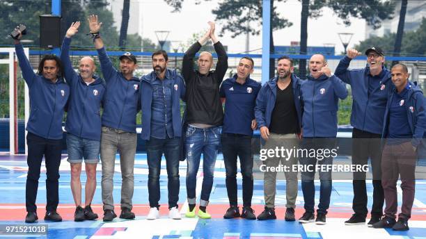 Members of the France's 1998 World Cup's French football national team Christian Karembeu, Fabien Barthez, Lionel Charbonnier, Robert Pires, Zinedine...