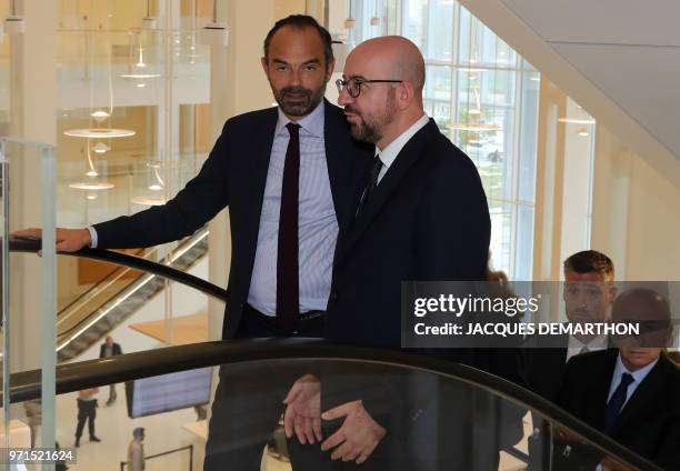 French Prime Minister Edouard Philippe , Belgian Prime minister Charles Michel , French Interior Minister Gerard Collomb visit the new Batignolles...