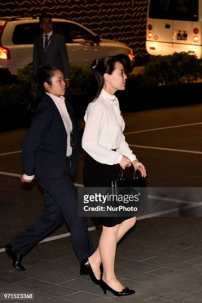 Kim Yo Jong, the younger sister of North Korea's leader Kim Jong Un is arrives at the Singapore's Gardens by the Bay, Marina Bay Sands on night...