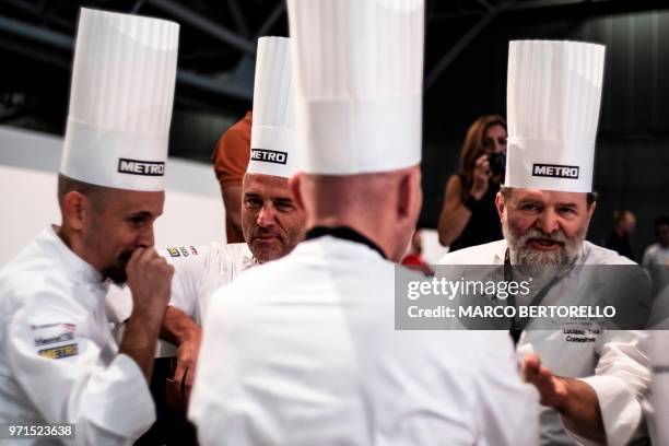 Italy's committee chat during the Europe 2018 Bocuse d'Or International culinary competition on June 11, 2018 in Turin.