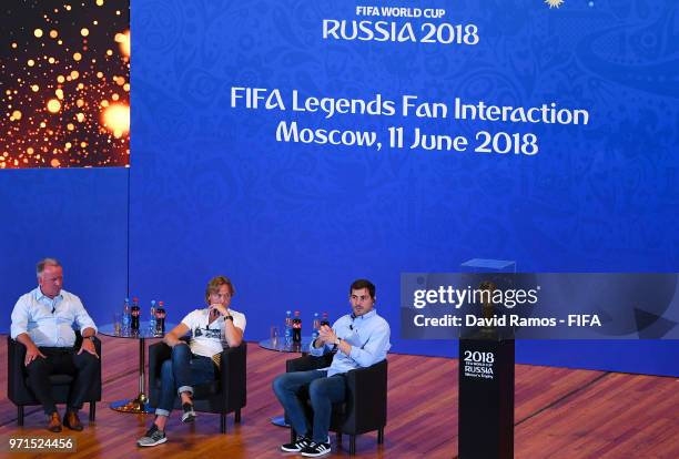 Legends Andreas Brehme, Valeri Karpin and Iker Casillas attends the FIFA Legends Fan Interaction as part of the 68th FIFA Congress on June 11, 2018...