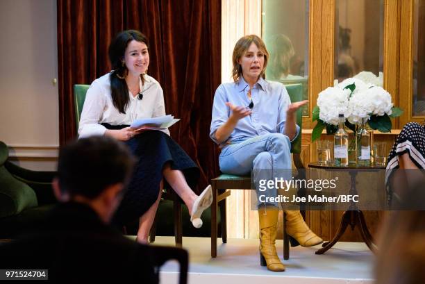 Elizabeth Paton and Edie Campbell at the London Fashion Week Men's British Fashion Council Fashion Forum at the The Ned on June 11, 2018 in London,...