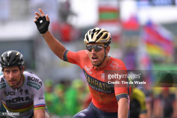 Arrival / Sonny Colbrelli of Italy and Bahrain Merida Pro Team / Celebration / Peter Sagan of Slovakia and Team Bora - Hansgrohe / during the 82nd...