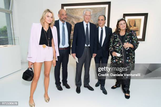 Isabelle Bscher, Eskil Lam, Dominique de Villepin, Mathias Rastorfer and Krystyna Gmurzynska attend Wilfredo Lam 'Nouveau Nouveau Monde' Exhibition...