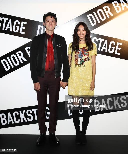 Models Kim Won Joong and Kwak Ji-young attend the Dior Backstage launch party at EDIT on June 11, 2018 in Seoul, South Korea.