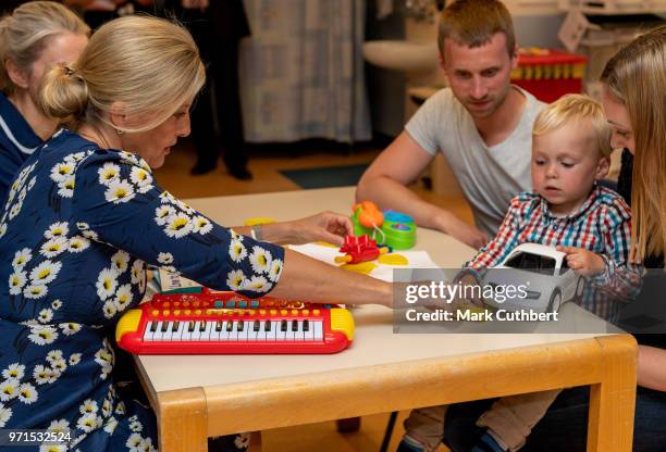 Sophie, Countess of Wessex with 2 year old James during a visit to Leeds Children's Hospital on June 11, 2018 in Leeds, England.