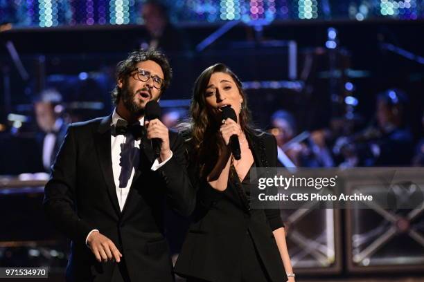 Josh Groban and Sara Barilles at THE 72nd ANNUAL TONY AWARDS broadcast live from Radio City Music Hall in New York City on Sunday, June 10, 2018 on...