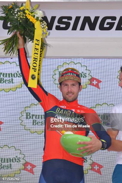 Podium / Sonny Colbrelli of Italy and Bahrain Merida Pro Team / Celebration / during the 82nd Tour of Switzerland 2018, Stage 3 a 182,8km stage from...