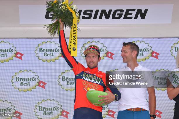 Podium / Sonny Colbrelli of Italy and Bahrain Merida Pro Team / Celebration / during the 82nd Tour of Switzerland 2018, Stage 3 a 182,8km stage from...