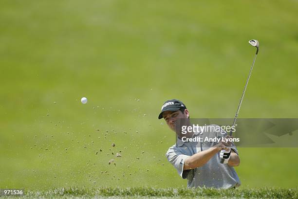 Franklin Langham hits out of the sand on the sixth hole during the second round of the Advil Western Open July 5, 2002 at Cog Hill Golf and Country...