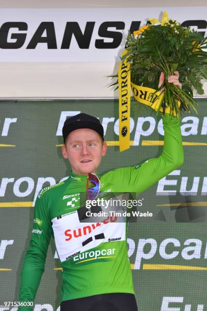 Podium / Sam Oomen of The Netherlands and Team Sunweb Green Best Young Jersey / Celebration / Trophy / during the 82nd Tour of Switzerland 2018,...
