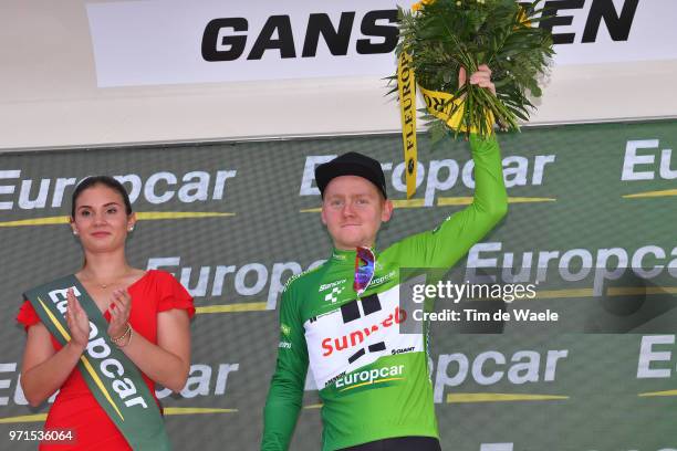 Podium / Sam Oomen of The Netherlands and Team Sunweb Green Best Young Jersey / Celebration / Trophy / during the 82nd Tour of Switzerland 2018,...