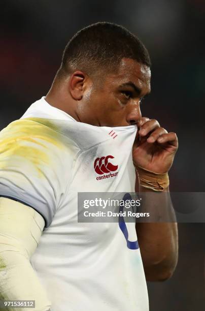 Kyle Sinckler of England looks on during the first test match between South Africa and England at Elllis Park on June 9, 2018 in Johannesburg, South...